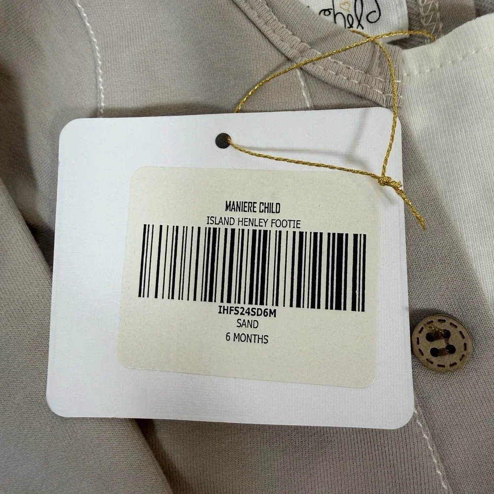 New- Maniere Child Island Henley Footie Sand Brown Beige 6 Months Beach